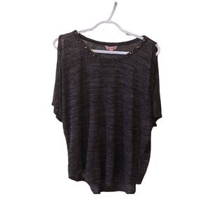 Juicy Couture Cold Shoulder Black/Gray Rhinestone Trim Neckline Size Medium
